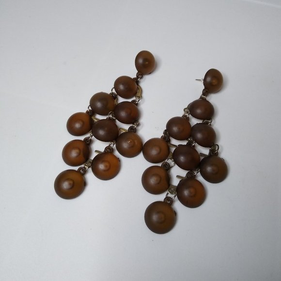Brown Plastic Bead Dangle Earrings - Picture 1 of 16